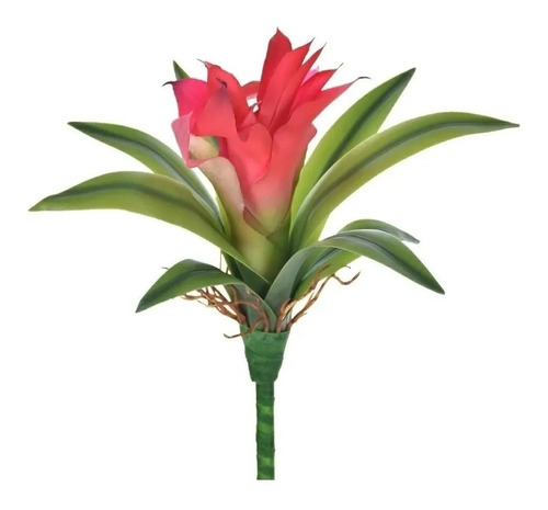 Bromélia Flor E Raiz Planta Artificial Em Silicone Decoração