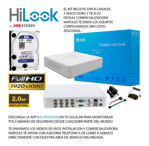 Imagen 3 de 8 de Kit Cctv Hikvision Hilook Dvr 8ch + 6 Cámaras 1080p +d,d 2tb
