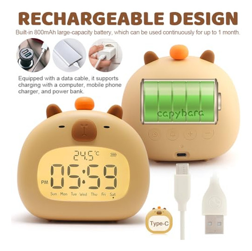 Reloj Despertador Infantil Capybara Con Luz Nocturna