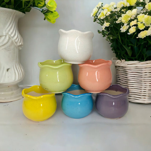 Mini Macetero De Ceramica Circular, Pack De 6 Color Variados Liso