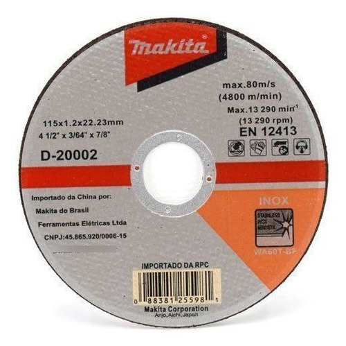 Disco De Corte Para Inox Makita D-20002 Jogo Com 5 Unidades