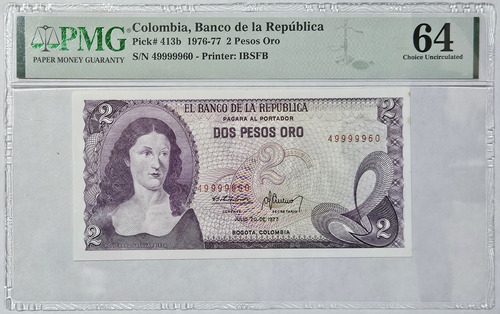 Billete Certificado 2 Pesos 20/jul/1977 Serial Alto Pmg 64