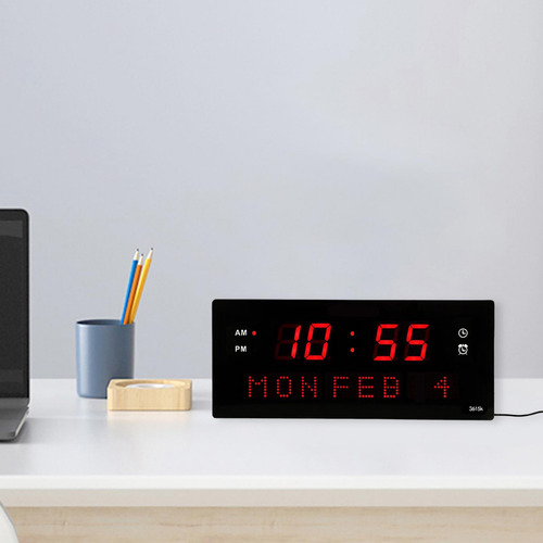 Reloj De Pared Digital Lectura Fácil Gran Número Rojo