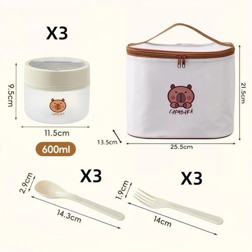 Fiambrera Con Estampado De Capibara Con 3 Compartimentos