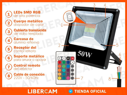 Imagen 6 de 10 de Reflector Led 50w Rgb Exterior Alta Potencia Control Ip66