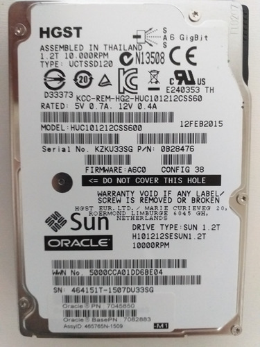 Hd Sas 1.2tb 10k Rpm 2.5-inch Sff Sas 6gbs Sun Oracle (Usado)