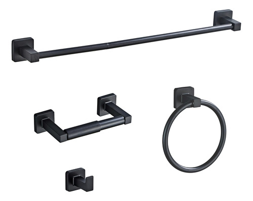 Juego De Accesorios De Baño Negro Mate De 4 Piezas, Juego De