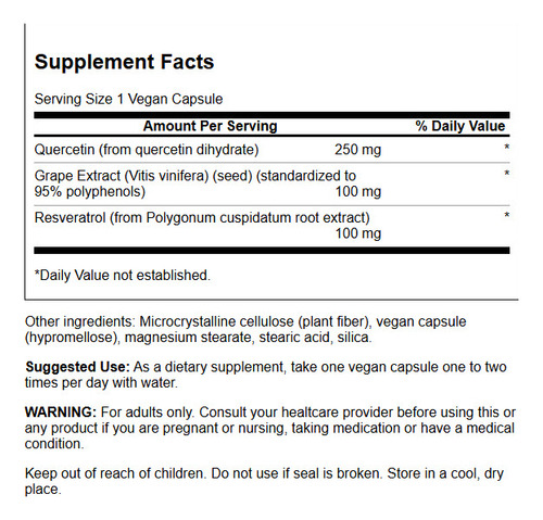 Swanson Suplemento de Resveratrol y quercetina con extracto de semilla de uva: fórmula 3 en 1, 30 cápsulas