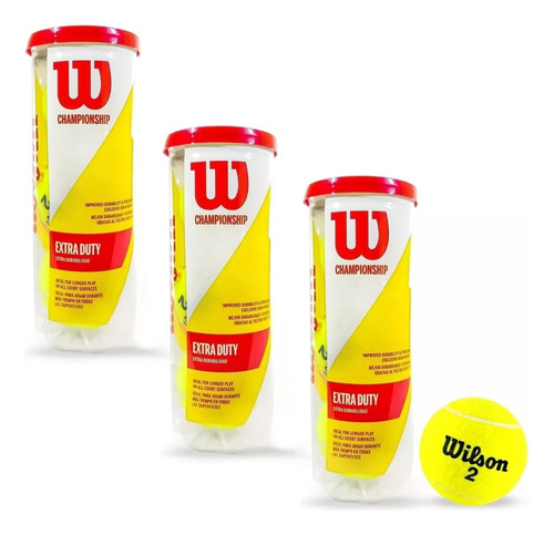 9 Pelotas De Tenis Wilson Extra Duty. 3 Botes Amarillo