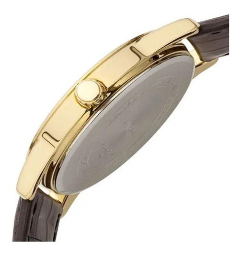 Reloj de pulsera Casio Enticer MTP-V001 de cuerpo color dorado, analógico, para hombre, fondo dorado, con correa de cuero color marrón, agujas color dorado, dial negro, minutero/segundero negro, bisel color dorado y hebilla simple