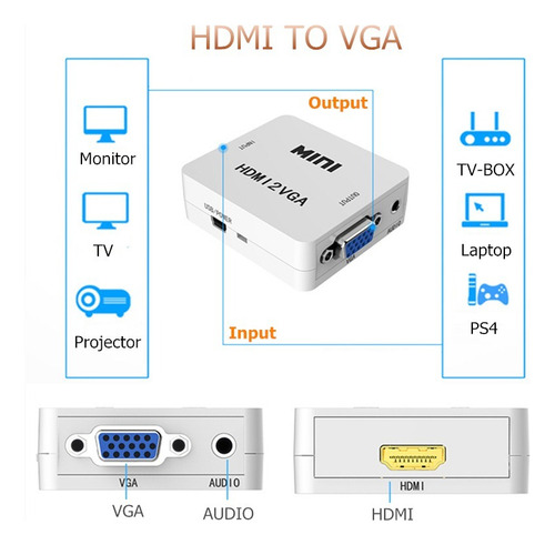 Encienda la salida HDMI del portátil Ps4 Ps3 en el monitor Vga HDMI2VGA