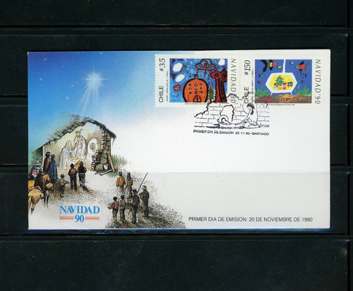 Serie Navidad 2 Sellos. Sellos Postales De Chile Año 1990 