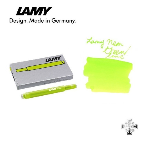 Cartucho Para Pluma Fuente Lamy T10. Tinta Neon Lime(5 Pzas)