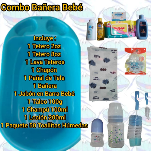 Combo Bañera Bebé + Pañal De Tela + Higiene + Teteros  
