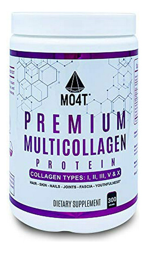 Polvo Premium Multi Colágeno Mo4t -tipo 1,2,3,5,10 -sin Azúcar, Compatible Con Keto -10.58 Oz