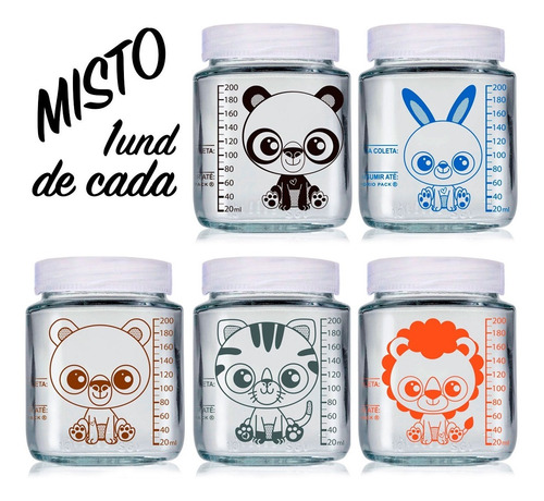 Imagem 1 de 6 de Kit 5 Copos De Vidro Armazenar Leite Materno - 200ml