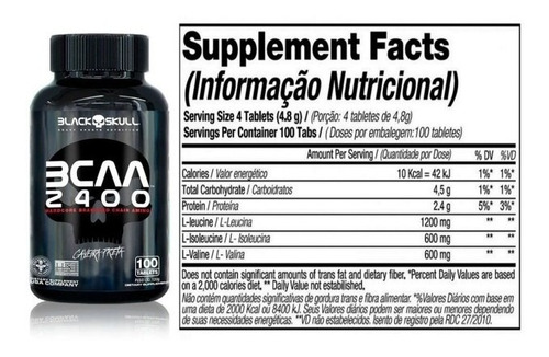 Bcaa 2400 100 Tabletes - Black Skull - Massa Muscular