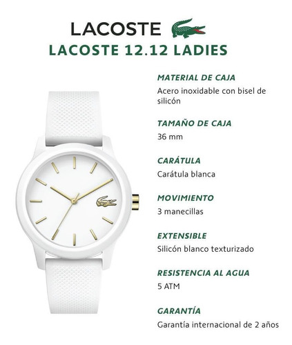 Imagen 4 de 5 de Reloj Dama Lacoste Color Blanco 2001063 - S007