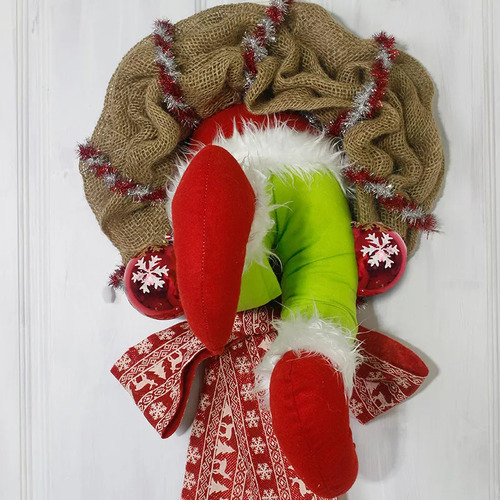 Corona De Felpa Navideña Grinch Para Decoración De Puerta