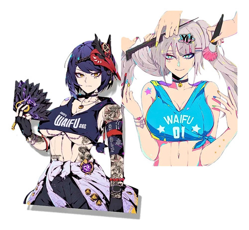 2 Pegatinas Calcomanía Sticker Adulto Anime Waifu Star 13cm