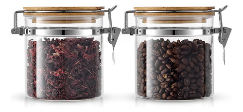 Tarros De Vidrio Con Tapas De Bambú 350 Ml Juego De 2 Hermé