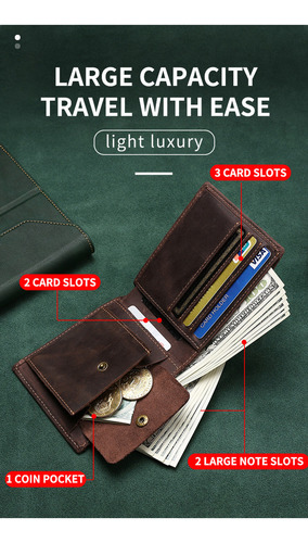 Cartera De Piel Auténtica Para Hombre, Cartera De Uso .
