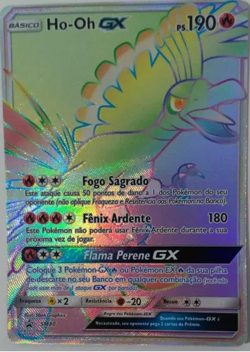 Carta Pokémon Lendário Ho-oh Gx Rainbow Lote 50 Cartas