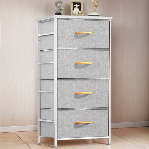 Cómoda Para Dormitorio, Cómoda De Tela Con 4 Cajones, Cómoda