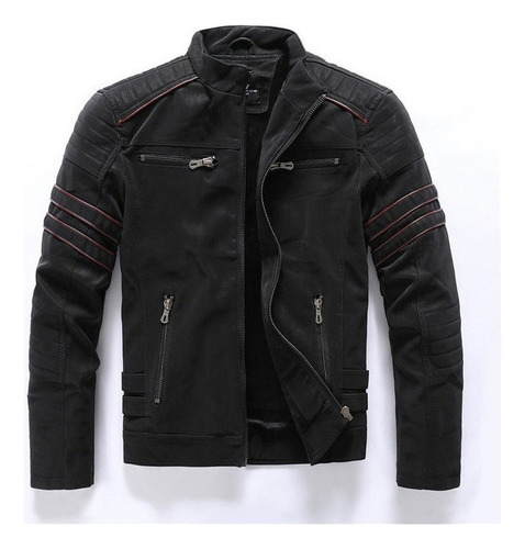 U Chaqueta Para Hombre Con Cuello De Pie, Piel Sintética,