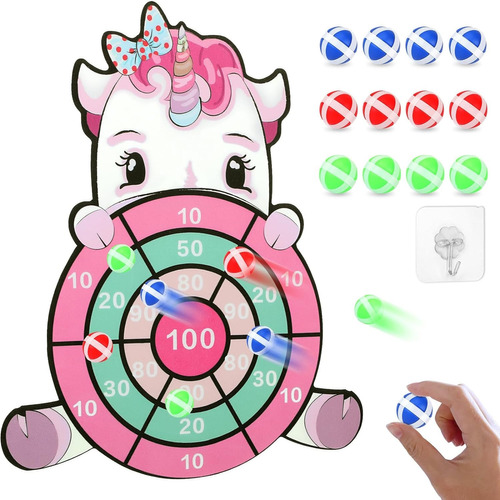 Tablero De Dardos Bolas Infantil Unicornio Portatil