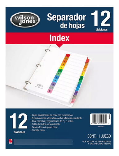 Separador De Hoja Index Wilson Jones P1348, 12 Divisiones