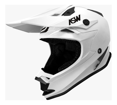 Capacete Asw Fusion Solid Branco Fosco Motocross Tam 60 Desenho Liso