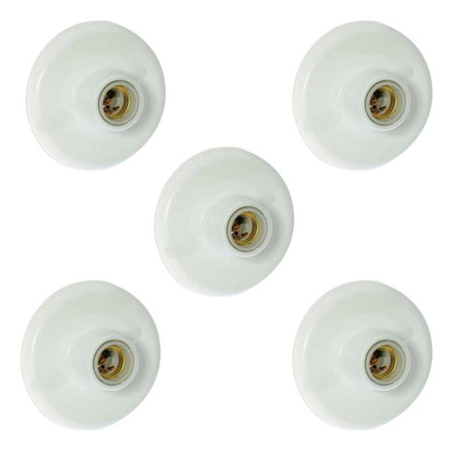 Kit 5 Plafons Plástico Branco Soquete E 27 Porcelana Fazplas