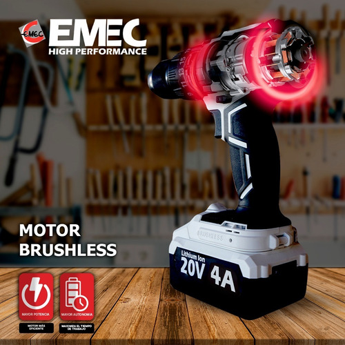 Rotomartillo 1/2 Sin Carbones 20v 1bateria Emec Edbl20v1x4