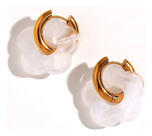 Aretes Flor Aro Argolla Arracadas Hoops Acero Oro Para Mujer