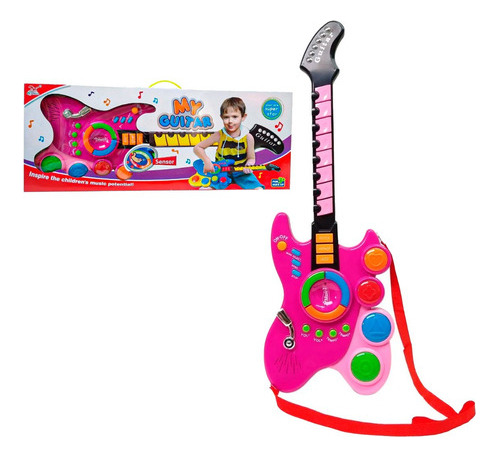 Guitarra Juguete Luces Fucsia Y Sonido Niñas + Baterias