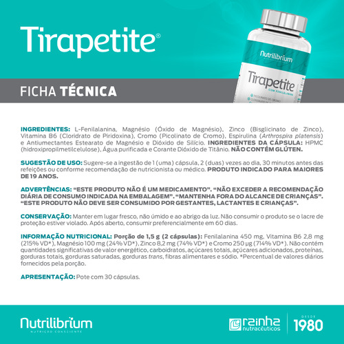 Atacado 15x Tirapetite 60 Caps Spirulina Cromo Nutrilibrium
