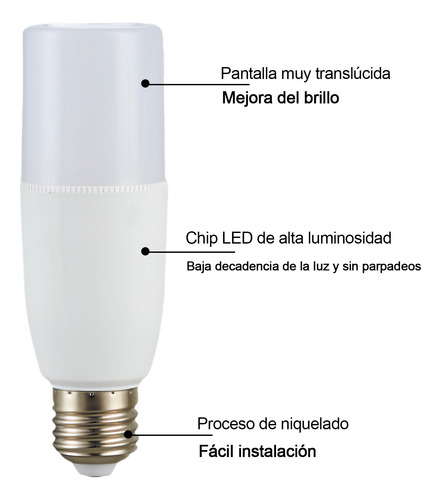 Bombilla Led 18vatios, Luz Diurna 6500k, Base E26 6pz Blanco Frío