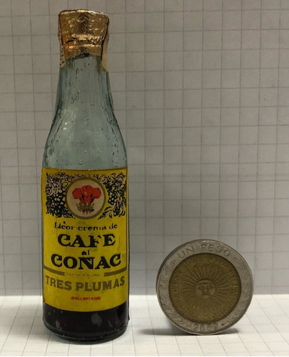 Antigua Botellita Miniatura Licor Coñac Tres Plumas - 24 Zwt