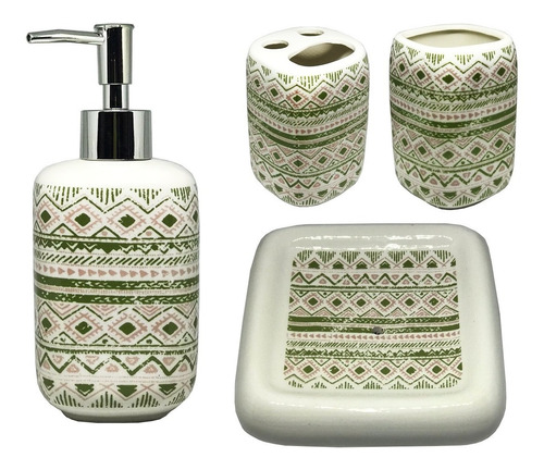 Juego De Baño Ceramica 4 Piezas Dispenser Vaso Jabonera