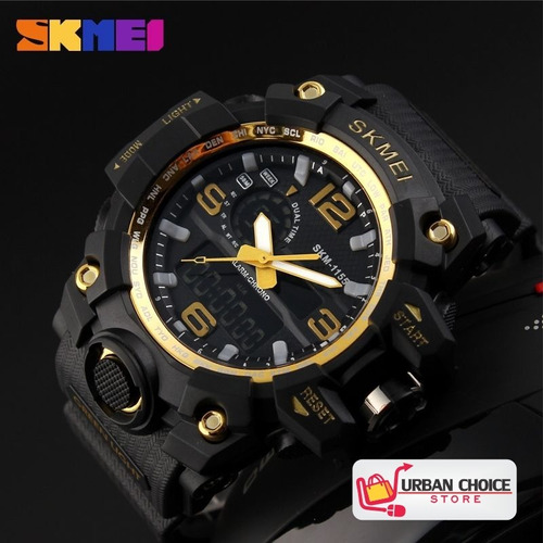 Reloj Deportivo Skmei 1155 Gold Analogico Y Digital