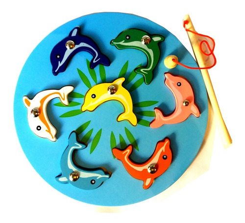 Juego De Pesca De Madera Didáctico Imantado Ranas Colores