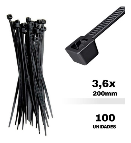Abraçadeira De Nylon Plastica Preta 3,6 X 20 Cm Media 100 Un