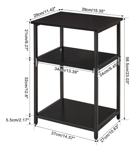 Side Table, 3-tier End Table, Industrial Nightstand Small Ta