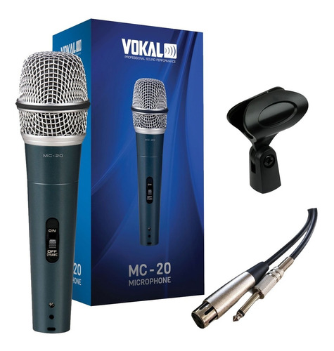 Microfone Profissional Dinâmico Vokal Mc20 + Cabo 5m + Bag