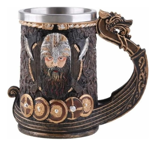 Taza Tarro Grande Medieval De Vikingo En Barco Thor Odin