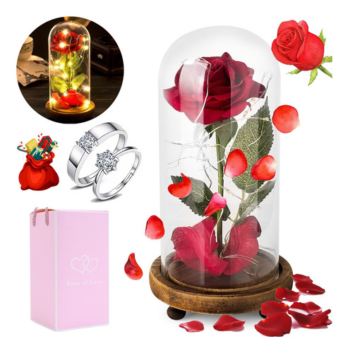 Flor Eterna Rojo Rosa Regalos Para Ella Caja De Regal+anillo