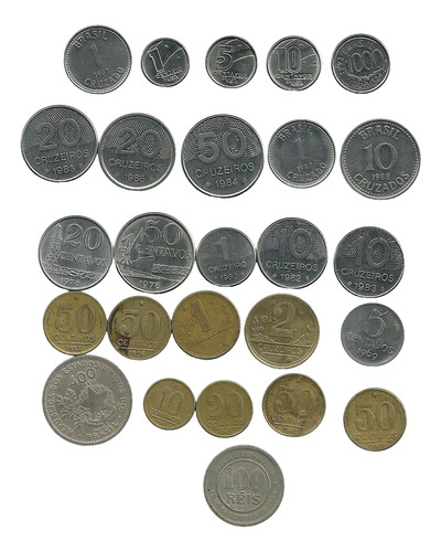1 E 2 Cruzeiros 1945 + 400 Réis 1901 + 50 Centavos 1956 +21m