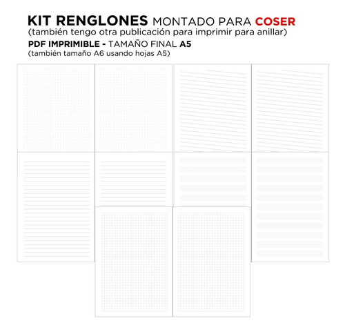 Kit Renglones Imprimibles Hojas Rayadas Bullet Coser X Mail