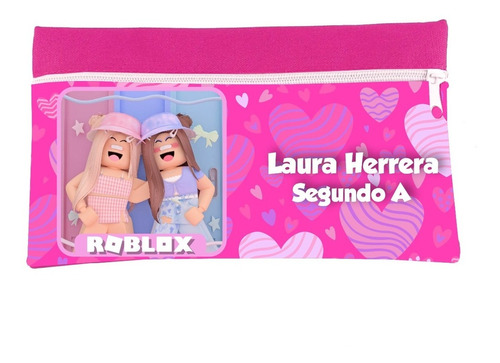 Estuche Roblox Niña 1 Personalizado Con Nombre Curso Colegio